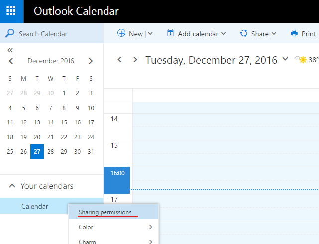 sharing calendar option is greyed in outloo for mac